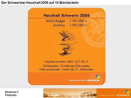 Dezernat II Finanzen Der Schweriner Haushalt 2006 auf 10 Bierdeckeln.