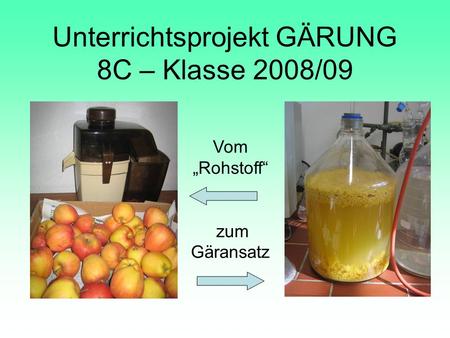 Unterrichtsprojekt GÄRUNG 8C – Klasse 2008/09