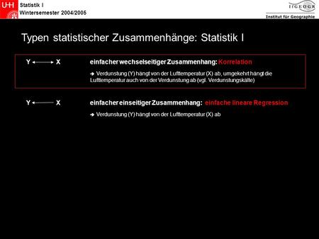 Statistik Typen statistischer Zusammenhänge: Statistik I