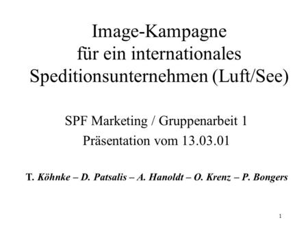 SPF Marketing / Gruppenarbeit 1 Präsentation vom