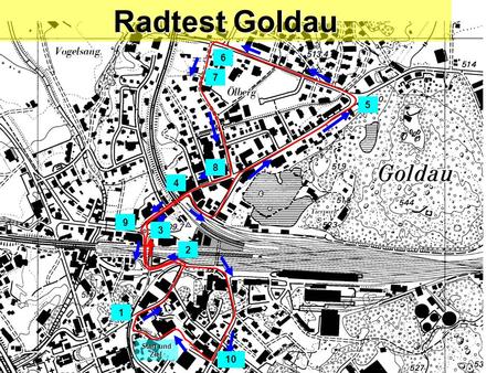 Radtest Goldau 6 7 5 8 4 9 3 2 1 Start und Ziel 10.