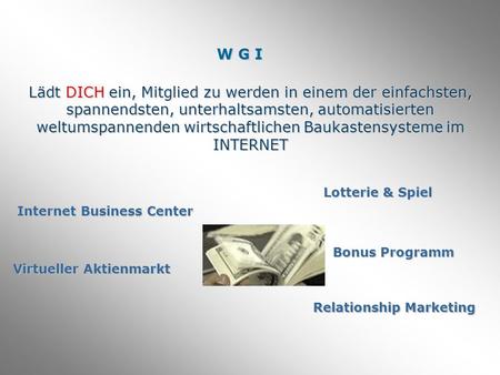Lädt DICH ein, Mitglied zu werden in einem der einfachsten, spannendsten, unterhaltsamsten, automatisierten weltumspannenden wirtschaftlichen Baukastensysteme.