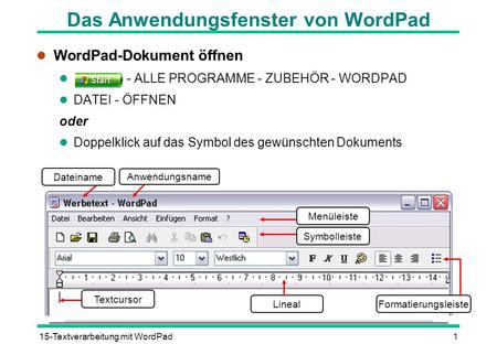 Das Anwendungsfenster von WordPad
