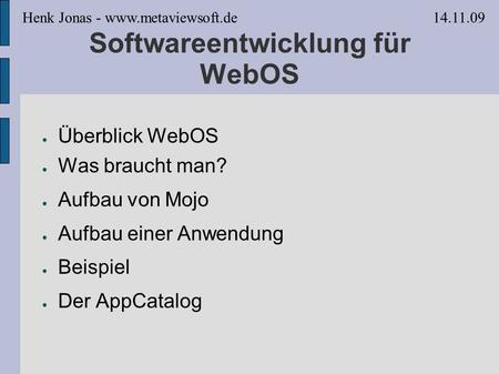 Softwareentwicklung für WebOS