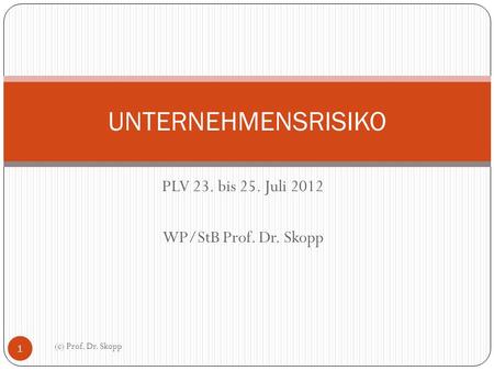PLV 23. bis 25. Juli 2012 WP/StB Prof. Dr. Skopp