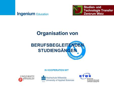 Organisation von BERUFSBEGLEITENDEN STUDIENGÄNGEN