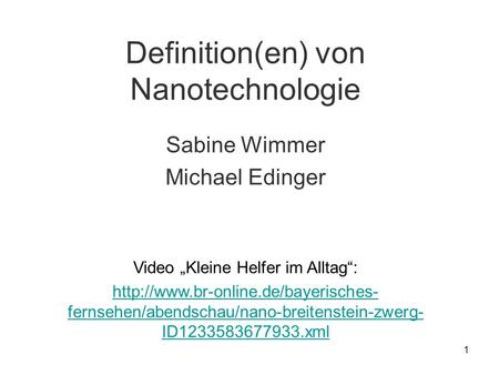 Definition(en) von Nanotechnologie