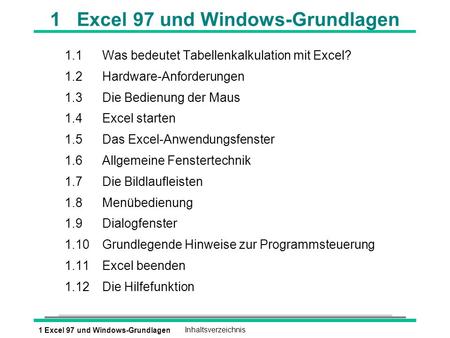 1 Excel 97 und Windows-Grundlagen