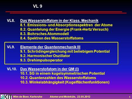 VL 9 VL8. Das Wasserstoffatom in der Klass. Mechanik