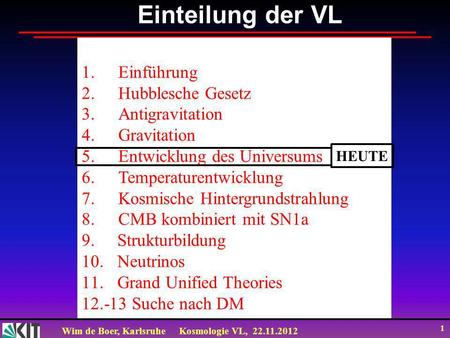 Einteilung der VL Einführung Hubblesche Gesetz Antigravitation