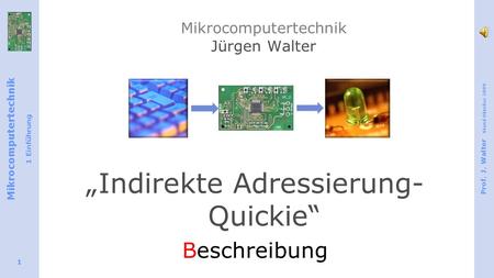 Mikrocomputertechnik 1 Einführung Prof. J. Walter Stand Oktober 2009 1 Mikrocomputertechnik Jürgen Walter Indirekte Adressierung- Quickie Beschreibung.