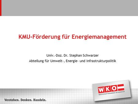 KMU-Förderung für Energiemanagement Univ.-Doz. Dr. Stephan Schwarzer Abteilung für Umwelt-, Energie- und Infrastrukturpolitik.