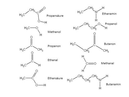Ethanamin Propansäure Propanol Methanol Butanon Propanon Ethanal