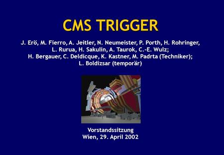 CMS TRIGGER J. Erö, M. Fierro, A. Jeitler, N. Neumeister, P. Porth, H. Rohringer, L. Rurua, H. Sakulin, A. Taurok, C.-E. Wulz; H. Bergauer, C. Deldicque,