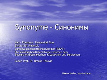 Synonyme - Синонимы Karl - Franzens - Universität Graz