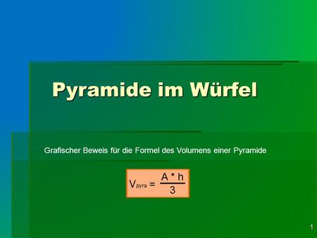 Pyramide im Würfel Grafischer Beweis für die Formel des Volumens einer Pyramide.