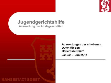 Jugendgerichtshilfe Auswertung der Anklageschriften Auswertungen der erhobenen Daten für den Berichtszeitraum Januar – Juni 2011.