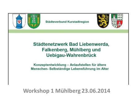 Städtenetzwerk Bad Liebenwerda, Falkenberg, Mühlberg, Uebigau- Wahrenbrück Workshop 1 Mühlberg 23.06.2014.