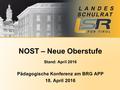 Stand: April 2016 Pädagogische Konferenz am BRG APP 18. April 2016 NOST – Neue Oberstufe.