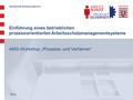 Hessisches Sozialministerium Einführung eines betrieblichen prozessorientierten Arbeitsschutzmanagementsystems AMS-Workshop „Prozesse und Verfahren“ Datum.