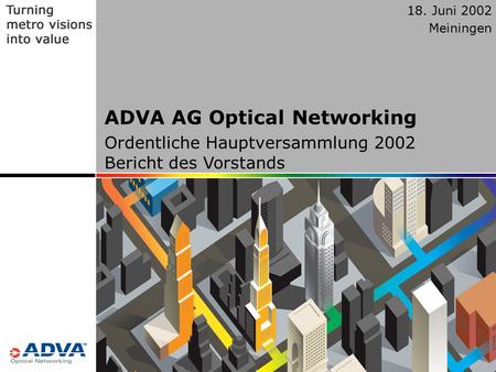 1 © Copyright ADVA Optical Networking 2002 1 18. Juni 2002 Meiningen ADVA AG Optical Networking Ordentliche Hauptversammlung 2002 Bericht des Vorstands.