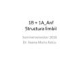 1B + 1A_Anf Structura limbii Sommersemester 2016 Dr. Ileana-Maria Ratcu.