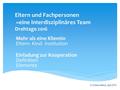 Eltern und Fachpersonen «eine interdisziplinäres Team Drehtage 2016 Mehr als eine Klientin Eltern- Kind- Institution Einladung zur Kooperation Definition.