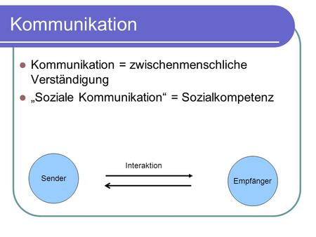 Kommunikation Kommunikation = zwischenmenschliche Verständigung