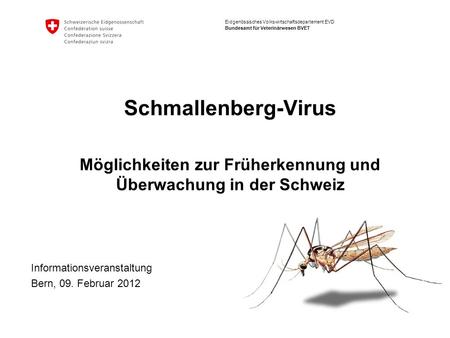 Eidgenössisches Volkswirtschaftsdepartement EVD Bundesamt für Veterinärwesen BVET Schmallenberg-Virus Möglichkeiten zur Früherkennung und Überwachung in.