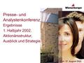 Presse- und Analystenkonferenz Ergebnisse 1. Halbjahr 2002, Aktionärsstruktur, Ausblick und Strategie Wien, 27. August 2002.