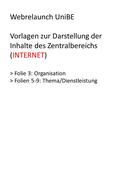 Webrelaunch UniBE Vorlagen zur Darstellung der Inhalte des Zentralbereichs (INTERNET) > Folie 3: Organisation > Folien 5-9: Thema/Dienstleistung.