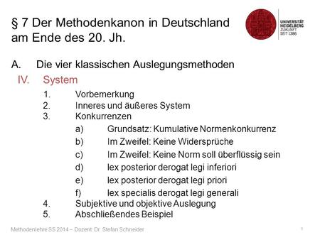 § 7 Der Methodenkanon in Deutschland am Ende des 20. Jh. A.Die vier klassischen Auslegungsmethoden IV.System 1.Vorbemerkung 2.Inneres und äußeres System.
