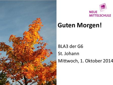 Guten Morgen! BLA3 der G6 St. Johann Mittwoch, 1. Oktober 2014.