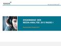 Radio. Geht ins Ohr. Bleibt im Kopf. ERGEBNISSE DER MEDIA-ANALYSE 2013 RADIO I Radiozentrale, Frühjahr 2013.