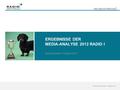 Radio. Geht ins Ohr. Bleibt im Kopf. ERGEBNISSE DER MEDIA-ANALYSE 2012 RADIO I Radiozentrale, Frühjahr 2012 Radiozentrale GmbH – Frühjahr 2012.