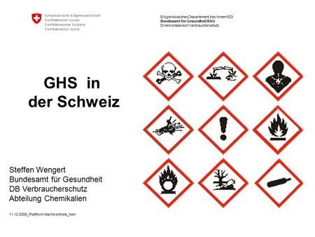 Eidgenössisches Departement des Innern EDI Bundesamt für Gesundheit BAG Direktionsbereich Verbraucherschutz GHS in der Schweiz Steffen Wengert Bundesamt.