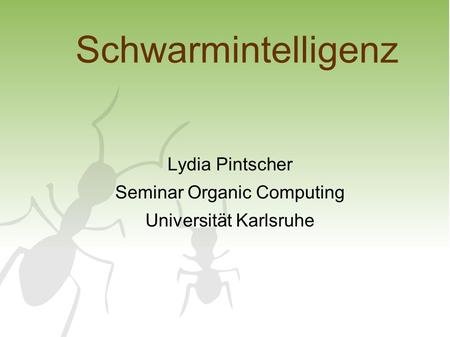 Schwarmintelligenz Lydia Pintscher Seminar Organic Computing Universität Karlsruhe.