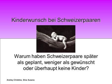 Andrey Christine, Silva Susana Warum haben Schweizerpaare später als geplant, weniger als gewünscht oder überhaupt keine Kinder? Kinderwunsch bei Schweizerpaaren.