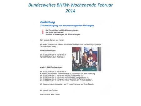 Bundesweites BHKW-Wochenende Februar 2014. Unser Artikel im Prignitz Express.