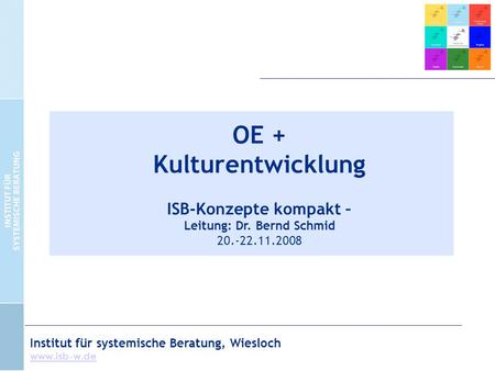 Institut für systemische Beratung, Wiesloch  OE + Kulturentwicklung ISB-Konzepte kompakt – Leitung: Dr. Bernd Schmid