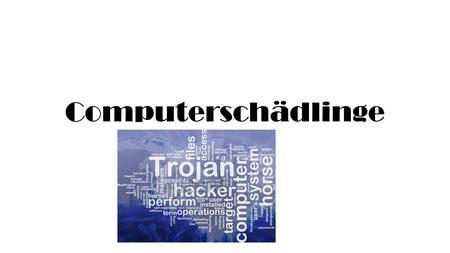 Computerschädlinge. Was sind Computerschädlinge? Computerschädlingen versteht man im Allgemeinen Trojaner, Würmer und Viren. Die bekanntesten Vertreter.