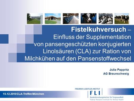 Fistelkuhversuch – Einfluss der Supplementation von pansengeschützten konjugierten Linolsäuren (CLA) zur Ration von Milchkühen auf den Pansenstoffwechsel.