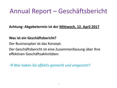 Annual Report – Geschäftsbericht