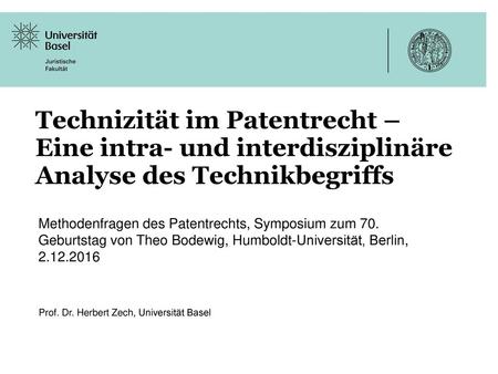 Prof. Dr. Herbert Zech, Universität Basel