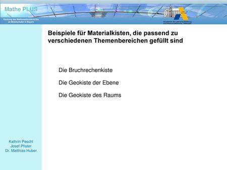 Die Bruchrechenkiste Die Geokiste der Ebene Die Geokiste des Raums