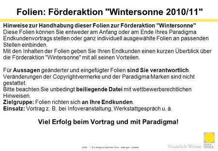 Folien: Förderaktion Wintersonne 2010/11