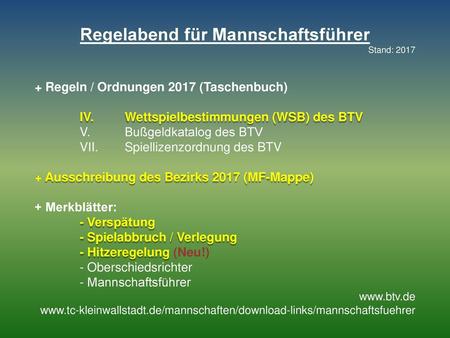 Regelabend für Mannschaftsführer