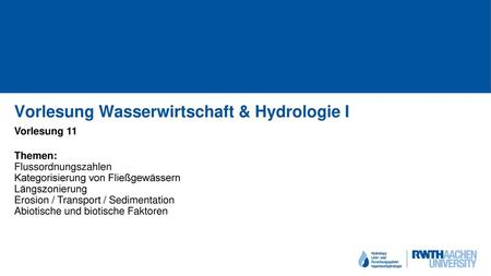 Vorlesung Wasserwirtschaft & Hydrologie I