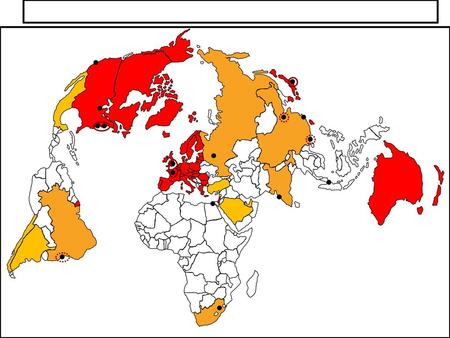 LEGENDE : DIE GUT INTEGRIERTE RÄUME, TREIBENDE KRAFT DER GLOBALISIERUNG . Hoch industrialisierte und entwickelte Länder, die dank ihrer Netzwerke weiter.