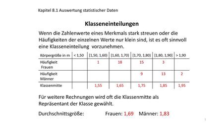 Kapitel 8.1 Auswertung statistischer Daten